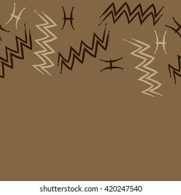 Seamless horizontal pattern of zodiac signs, doodles, object,pisces,aquarius, copy space. Hand drawn.