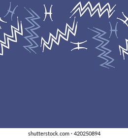 Seamless horizontal pattern of zodiac signs, doodles, object,pisces,aquarius, copy space. Hand drawn.