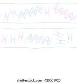 Seamless horizontal pattern  of zodiac signs, doodles, object,pisces,aquarius, stripes,  copy space. Hand drawn.