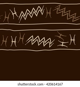 Seamless horizontal pattern  of zodiac signs, doodles, object,pisces,aquarius, stripes,  copy space. Hand drawn.