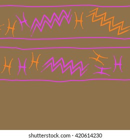 Seamless horizontal pattern  of zodiac signs, doodles, object,pisces,aquarius, stripes,  copy space. Hand drawn.