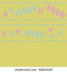 Seamless horizontal pattern  of zodiac signs, doodles, object,pisces,aquarius, stripes,  copy space. Hand drawn.