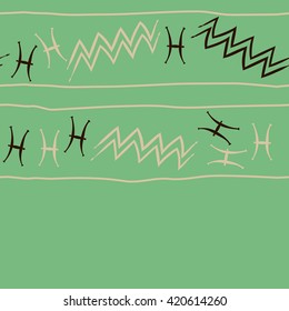 Seamless horizontal pattern  of zodiac signs, doodles, object,pisces,aquarius, stripes,  copy space. Hand drawn.