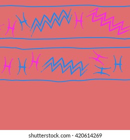 Seamless horizontal pattern  of zodiac signs, doodles, object,pisces,aquarius, stripes,  copy space. Hand drawn.