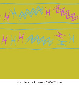 Seamless horizontal pattern  of zodiac signs, doodles, object,pisces,aquarius, stripes,  copy space. Hand drawn.