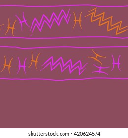 Seamless horizontal pattern  of zodiac signs, doodles, object,pisces,aquarius, stripes,  copy space. Hand drawn.