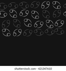 Seamless horizontal pattern  of zodiac signs, doodles, object,cancer, copy space. Hand drawn.