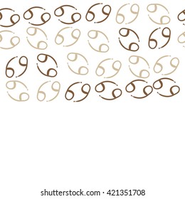 Seamless horizontal pattern  of zodiac signs, doodles, object,cancer, copy space. Hand drawn.