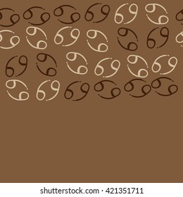 Seamless horizontal pattern  of zodiac signs, doodles, object,cancer, copy space. Hand drawn.