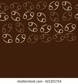 Seamless horizontal pattern  of zodiac signs, doodles, object,cancer, copy space. Hand drawn.