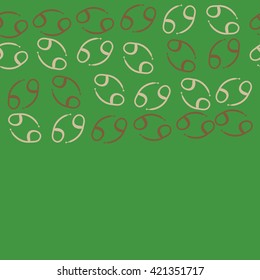 Seamless horizontal pattern  of zodiac signs, doodles, object,cancer, copy space. Hand drawn.