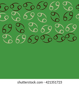Seamless horizontal pattern  of zodiac signs, doodles, object,cancer, copy space. Hand drawn.