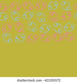 Seamless horizontal pattern  of zodiac signs, doodles, object,cancer, copy space. Hand drawn.