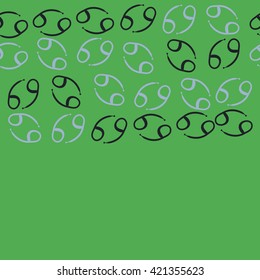 Seamless horizontal pattern  of zodiac signs, doodles, object,cancer, copy space. Hand drawn.