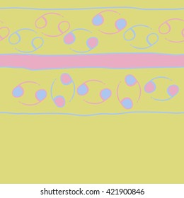 Seamless horizontal  pattern  of zodiac signs, doodles, object,cancer, stripes, spots, copy space. Hand drawn.