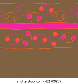 Seamless horizontal  pattern  of zodiac signs, doodles, object,cancer, stripes, spots, copy space. Hand drawn.