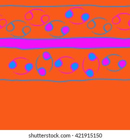 Seamless horizontal  pattern  of zodiac signs, doodles, object,cancer, stripes, spots, copy space. Hand drawn.