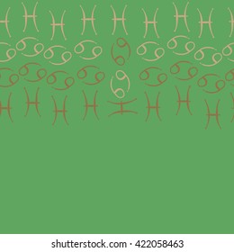 Seamless   horizontal pattern  of zodiac signs, doodles, object,cancer, pisces, copy space. Hand drawn.