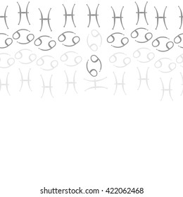 Seamless   horizontal pattern  of zodiac signs, doodles, object,cancer, pisces, copy space. Hand drawn.