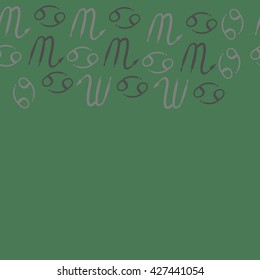 Seamless  horizontal pattern  of zodiac signs, doodles, object,cancer,scorpio,  copy space. Hand drawn.