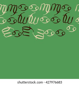 Seamless  horizontal pattern  of zodiac signs, doodles, object,cancer,virgo,copy space. Hand drawn.