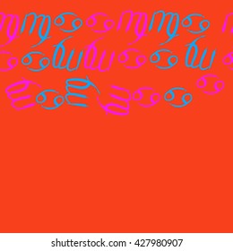 Seamless  horizontal pattern  of zodiac signs, doodles, object,cancer,virgo,copy space. Hand drawn.