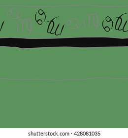 Seamless horizontal  pattern of zodiac signs, doodles, object,cancer,virgo, stripes, spot, copy space. Hand drawn.