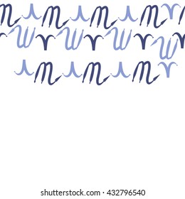 Seamless horizontal  pattern of zodiac signs, doodles,  object,aries,scorpio, copy space. Hand drawn.