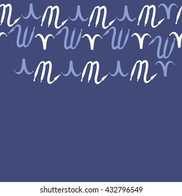 Seamless horizontal  pattern of zodiac signs, doodles,  object,aries,scorpio, copy space. Hand drawn.