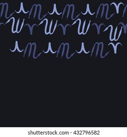 Seamless horizontal  pattern of zodiac signs, doodles,  object,aries,scorpio, copy space. Hand drawn.