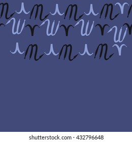 Seamless horizontal  pattern of zodiac signs, doodles,  object,aries,scorpio, copy space. Hand drawn.