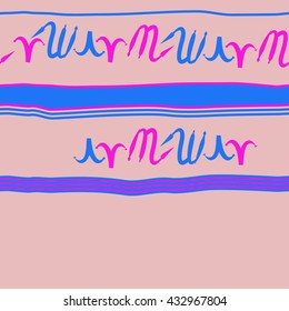 Seamless horizontal  pattern of zodiac signs, doodles,  object,aries,scorpio,stripes, spot, copy space. Hand drawn.