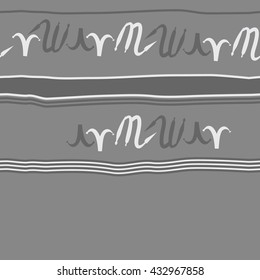 Seamless horizontal  pattern of zodiac signs, doodles,  object,aries,scorpio,stripes, spot, copy space. Hand drawn.