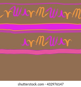 Seamless horizontal  pattern of zodiac signs, doodles,  object,aries,scorpio,stripes, spot, copy space. Hand drawn.