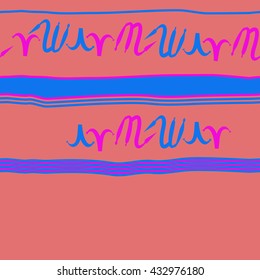 Seamless horizontal  pattern of zodiac signs, doodles,  object,aries,scorpio,stripes, spot, copy space. Hand drawn.