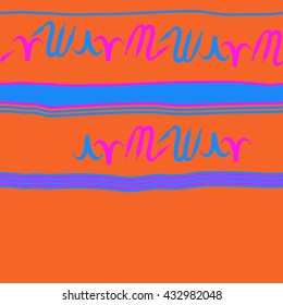 Seamless horizontal  pattern of zodiac signs, doodles,  object,aries,scorpio,stripes, spot, copy space. Hand drawn.
