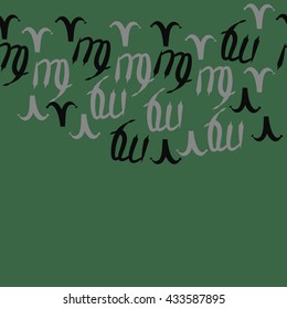 Seamless horizontal  pattern of zodiac signs, doodles,  object,aries,virgo, copy space. Hand drawn.