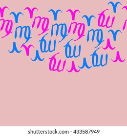 Seamless horizontal  pattern of zodiac signs, doodles,  object,aries,virgo, copy space. Hand drawn.
