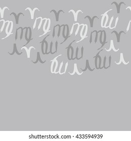 Seamless horizontal  pattern of zodiac signs, doodles,  object,aries,virgo, copy space. Hand drawn.