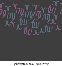 Seamless horizontal  pattern of zodiac signs, doodles,  object,aries,virgo, copy space. Hand drawn.