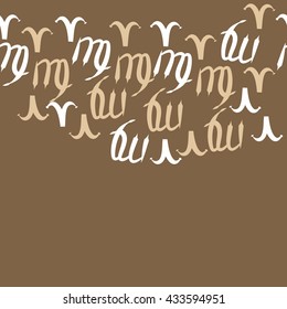 Seamless horizontal  pattern of zodiac signs, doodles,  object,aries,virgo, copy space. Hand drawn.