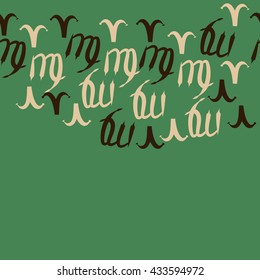 Seamless horizontal  pattern of zodiac signs, doodles,  object,aries,virgo, copy space. Hand drawn.
