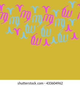 Seamless horizontal  pattern of zodiac signs, doodles,  object,aries,virgo, copy space. Hand drawn.