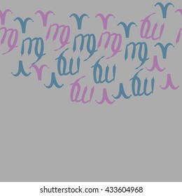 Seamless horizontal  pattern of zodiac signs, doodles,  object,aries,virgo, copy space. Hand drawn.