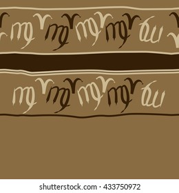 Seamless  horizontal  pattern of zodiac signs, doodles,  object,aries,virgo, stripes, spot, copy space. Hand drawn.