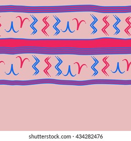 Seamless  horizontal  pattern of zodiac signs, doodles,  object,aries,aquarius, stripes,spot, copy space. Hand drawn.