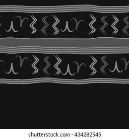 Seamless  horizontal  pattern of zodiac signs, doodles,  object,aries,aquarius, stripes,spot, copy space. Hand drawn.