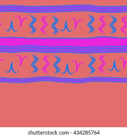 Seamless  horizontal  pattern of zodiac signs, doodles,  object,aries,aquarius, stripes,spot, copy space. Hand drawn.