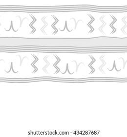 Seamless  horizontal  pattern of zodiac signs, doodles,  object,aries,aquarius, stripes,spot, copy space. Hand drawn.