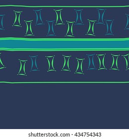 Seamless  horizontal  pattern of zodiac signs, doodles,  object,gemini, spot,stripes, copy space. Hand drawn.